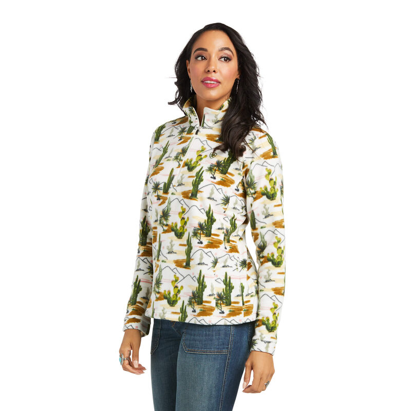 Sudaderas Ariat Printed Fleece 1/4 Zip Blancas/Verde Mujer - Chile 398-OFQSJI